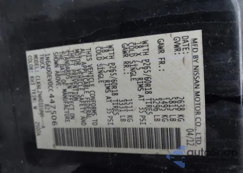 2012 Nissan Frontier Sv from USA, damaged, VIN 1N6AD0EV0CC447506